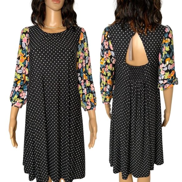 Maeve by Anthropologie Sawyer Polka Dot Floral 3/4 Sleeve Dress Black Size XS - Picture 1 of 8